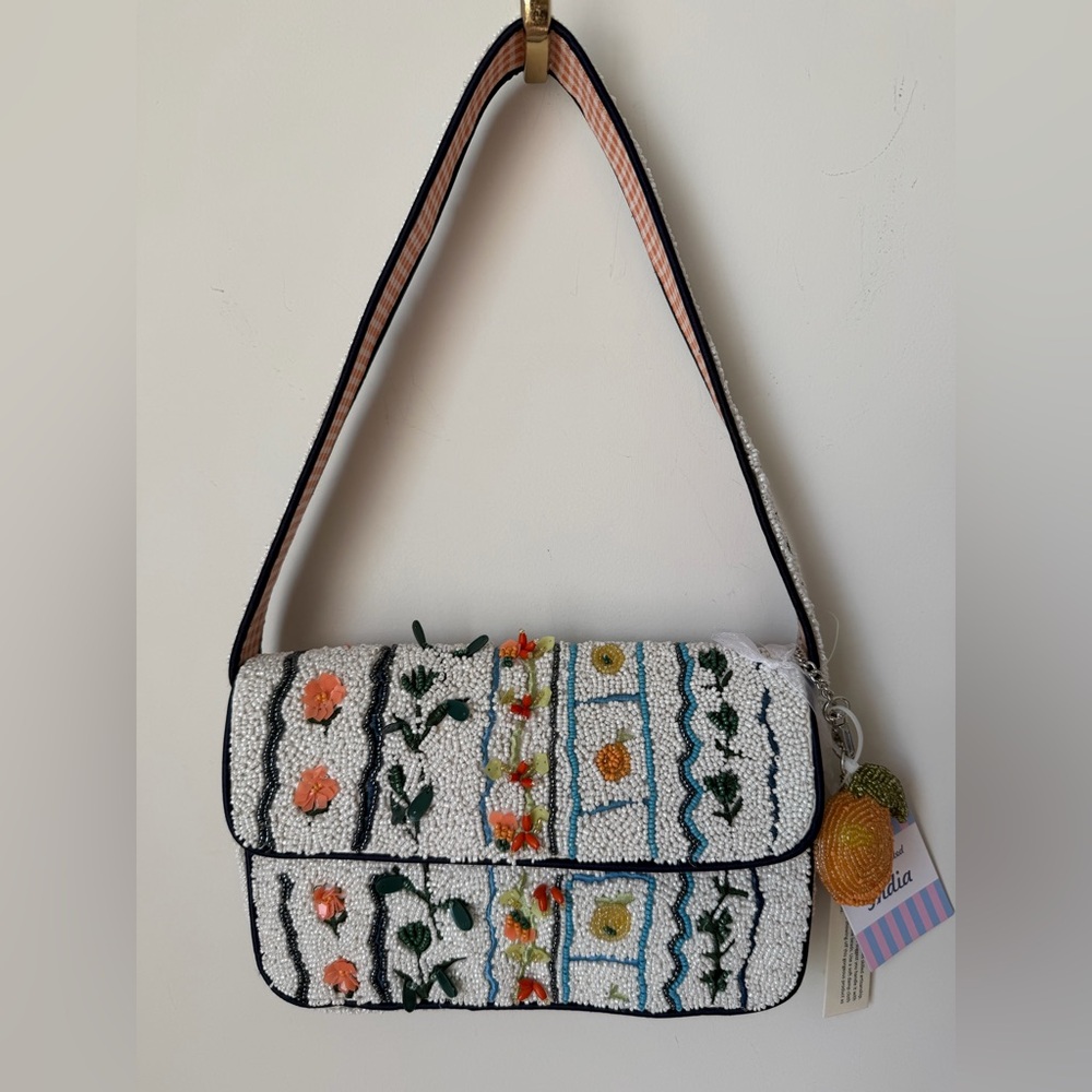Viral Beaded Floral fruit white Shoulder bag with orange charm